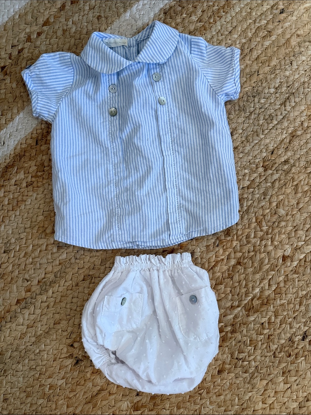 Classic Light Blue Striped Baby Top with White Bloomers Set